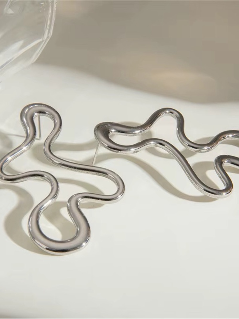 Contemporary Silver Wave Drop Earrings - Modern Abstract Design